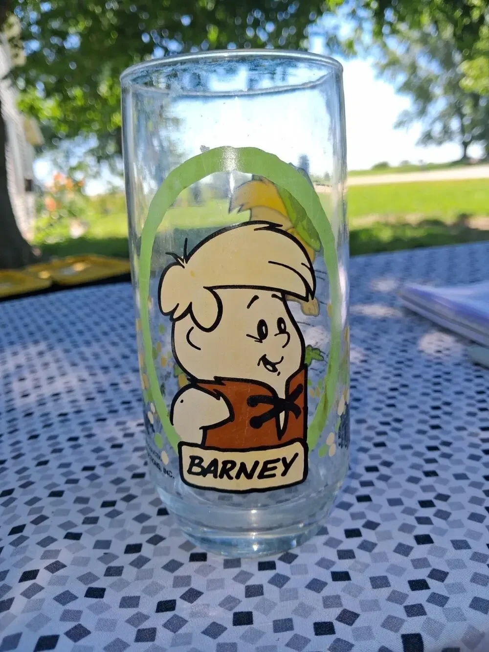 1986 Vintage Flintstone Kids Barney Pizza Hut Glass